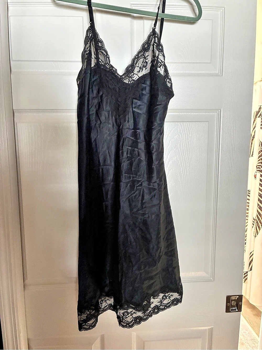 Vintage Black Lace Trim Slip Dress Like New